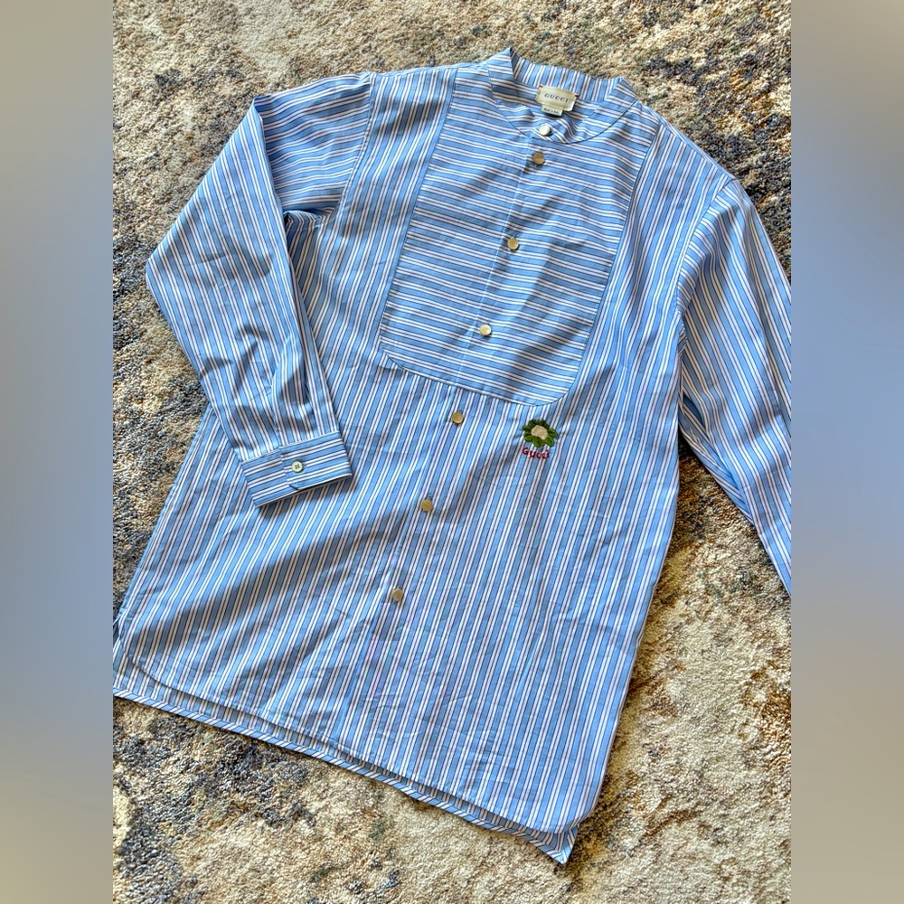 GUCCI Kids Striped Cotton Shirt With Cauliflower